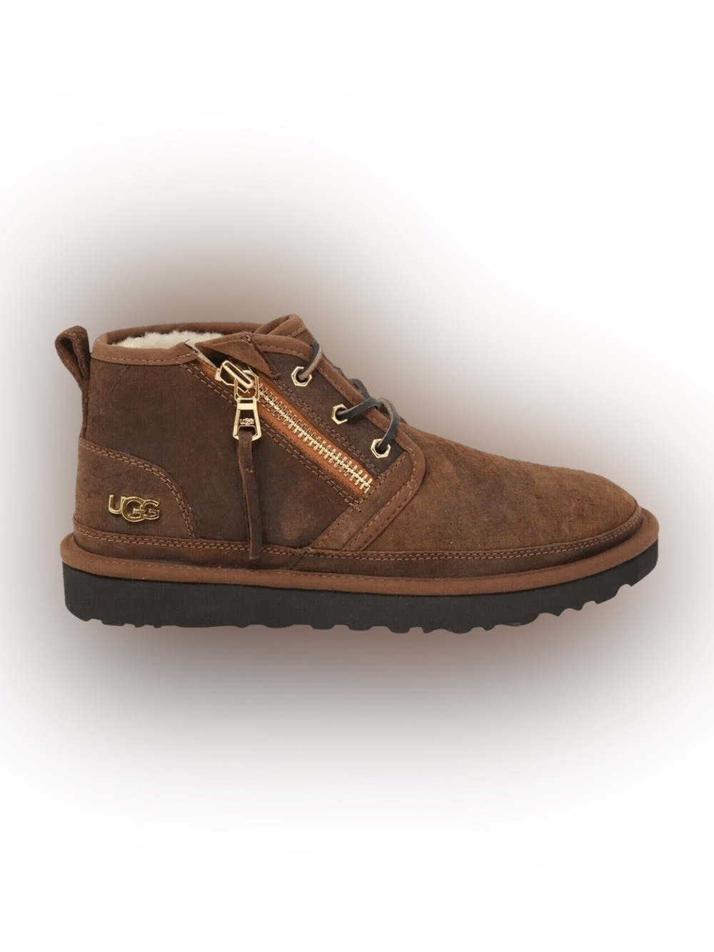 UGG Luxe Brown Chestnut Booties with Gold Accents, Size 8